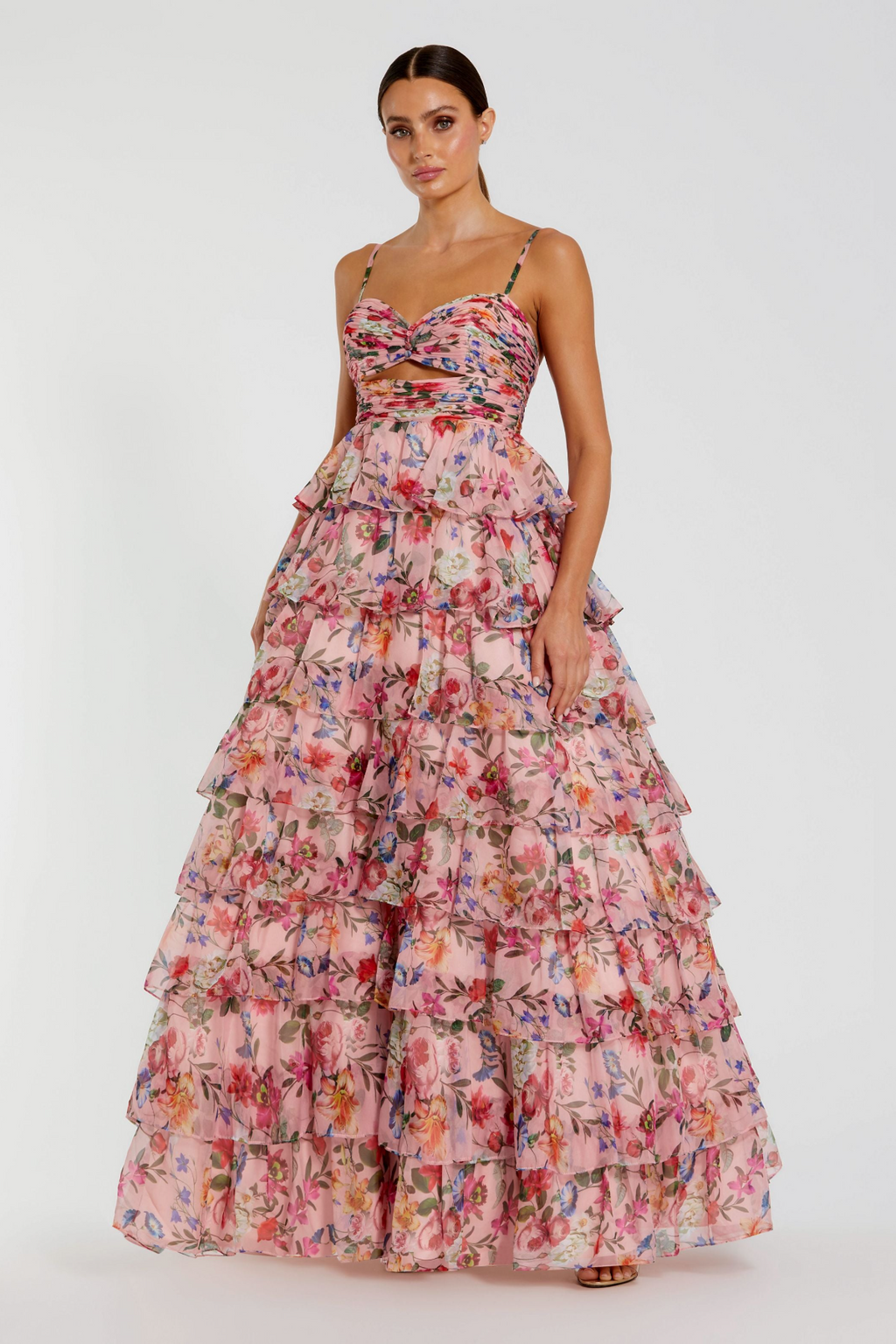 【Mac Duggal】ピンクフリルVネックフィット＆フレアミニドレス Pink V Neck Fit & Flare Mini Dress - Mac Duggal