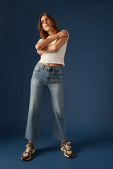 Dark Slate Gray Pleaser High Rise Wide Ankle Jeans