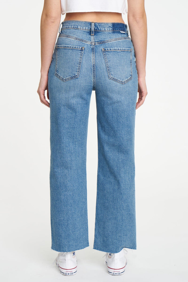 Steel Blue Pleaser High Rise Wide Ankle Jeans