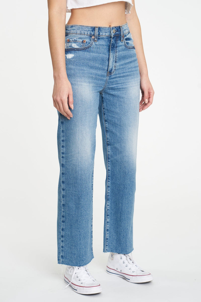 Beige Pleaser High Rise Wide Ankle Jeans