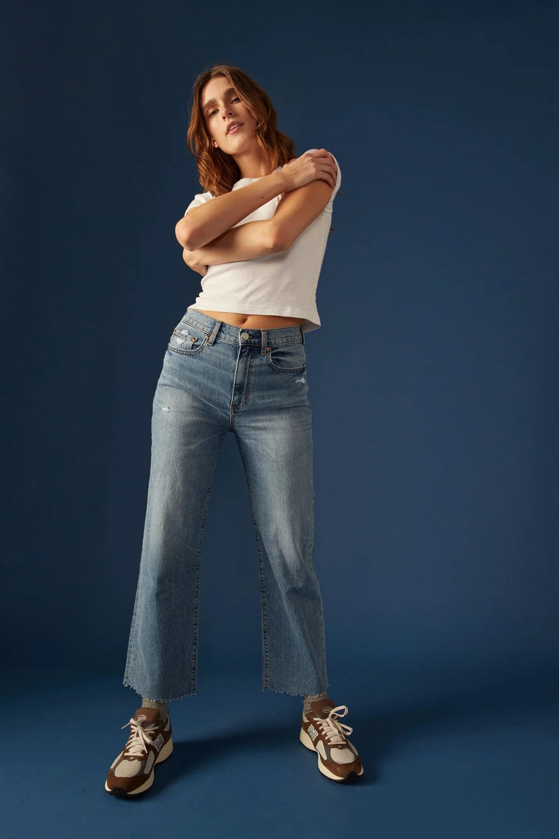 Dark Slate Gray Pleaser High Rise Wide Ankle Jeans