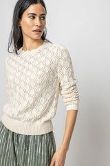 Light Gray Pointelle Stitch Crewneck Sweater Sweater