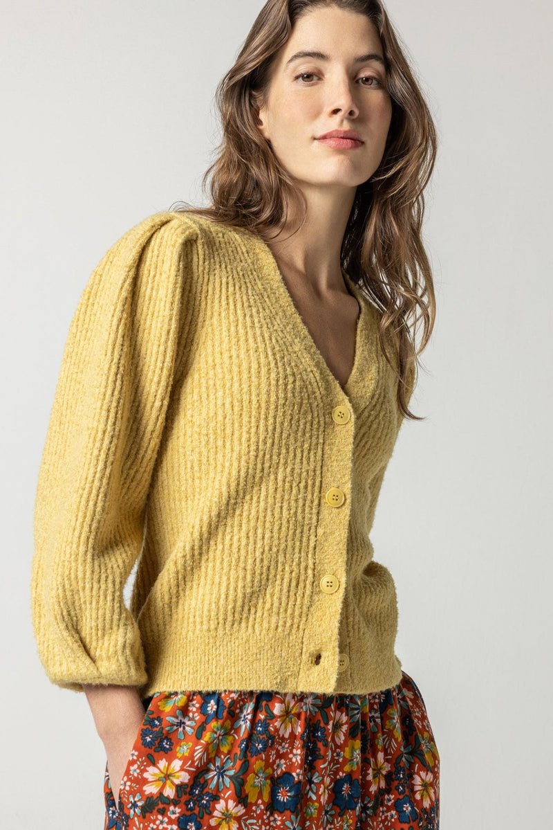 Light Gray Puff Sleeve Cardigan Sweater Sweater