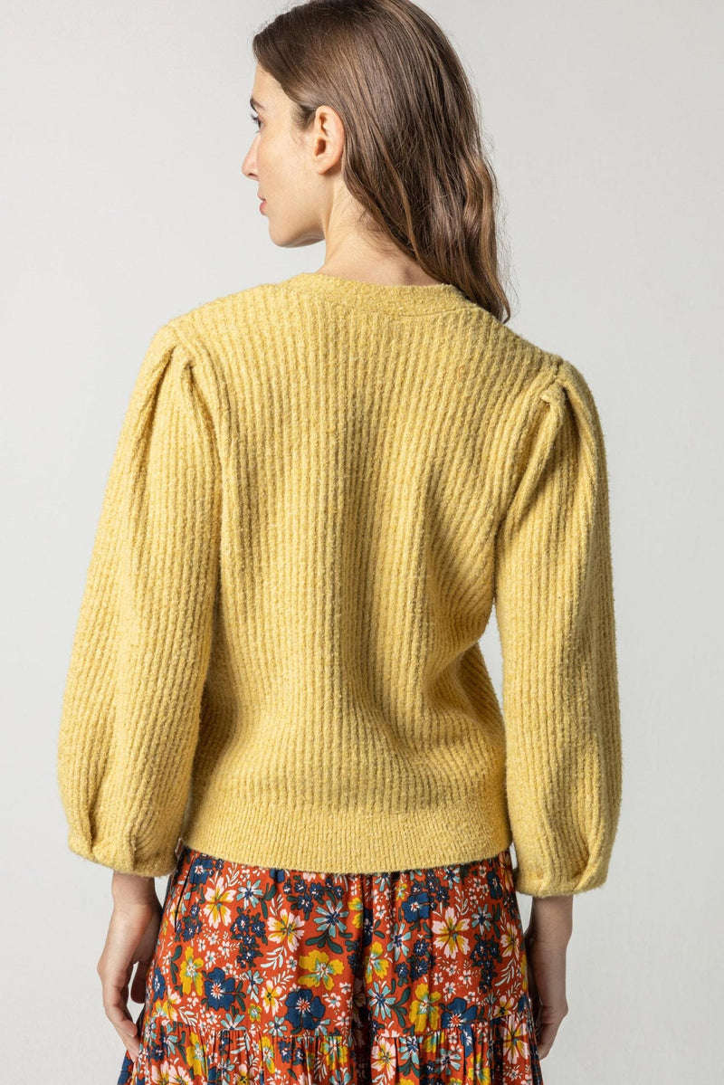 Light Gray Puff Sleeve Cardigan Sweater Sweater