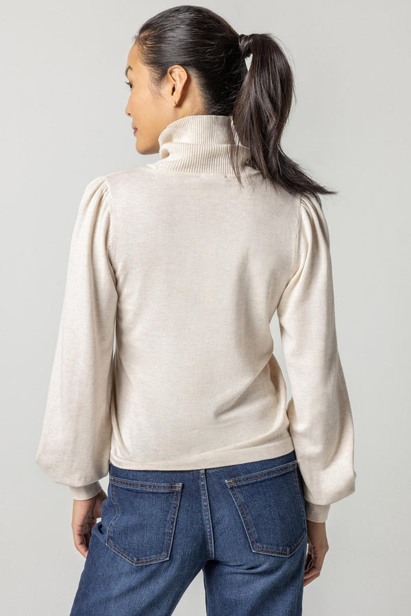 Light Gray Puff Sleeve Turtleneck Sweater