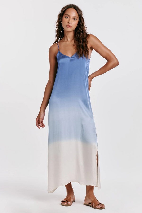Light Gray Ellah Slip Dress Blue Waves Ombre Maxi Dress