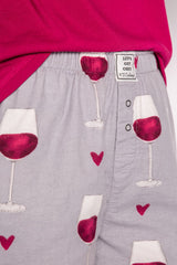 Gray Wine Lover Flannel Shorts Pajamas