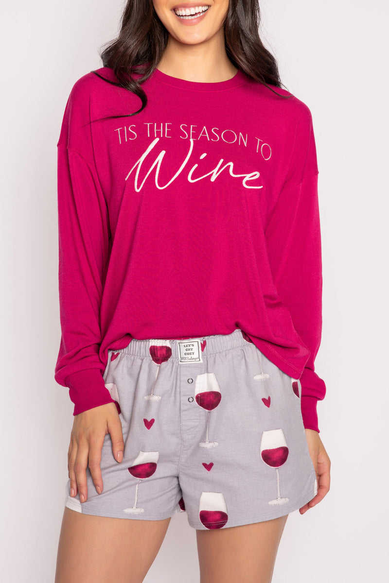 Light Gray Wine Lover Flannel Shorts Pajamas