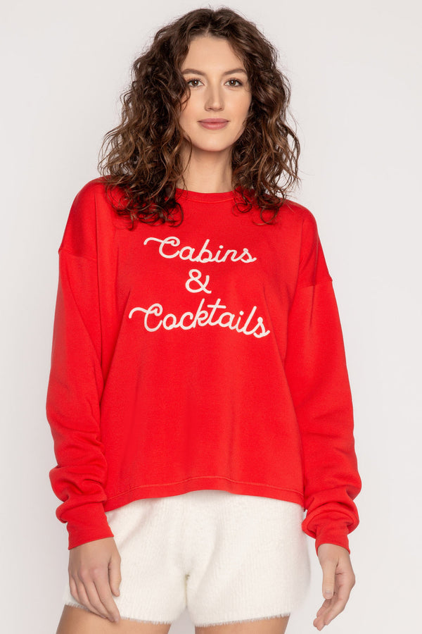 Red Cabins & Cocktails Flannels Long Sleeve Top Top