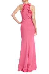 Light Coral Crystal-Embellished 3D Floral Racer Back Gown Formal Dress