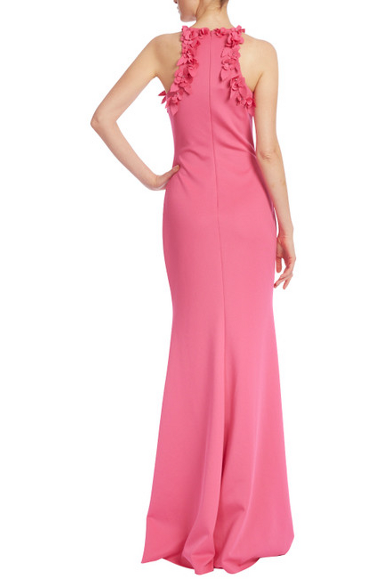 Light Coral Crystal-Embellished 3D Floral Racer Back Gown Formal Dress