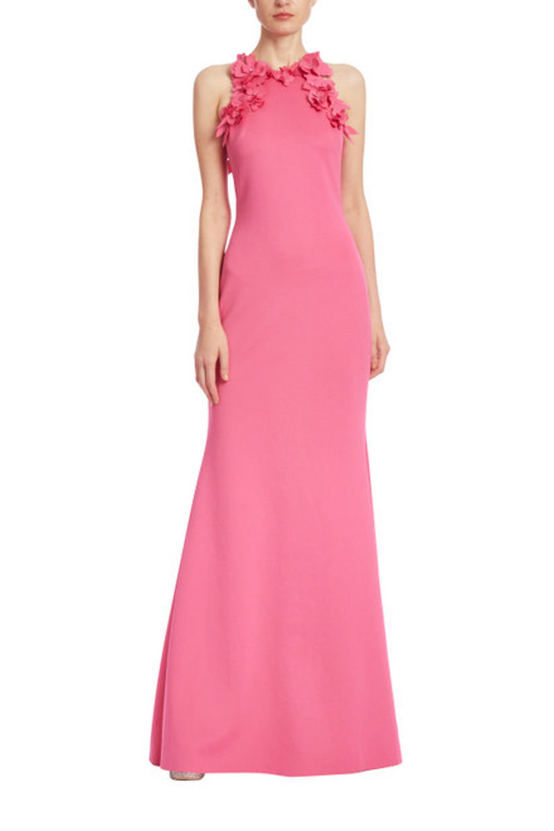 Light Coral Crystal-Embellished 3D Floral Racer Back Gown Formal Dress