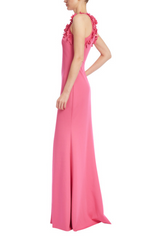 Light Coral Crystal-Embellished 3D Floral Racer Back Gown Formal Dress