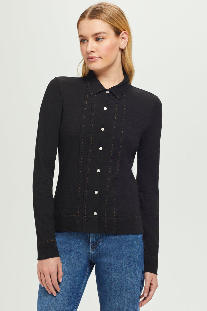 Light Gray Running Stitch Classic Shirt Shirts & Tops