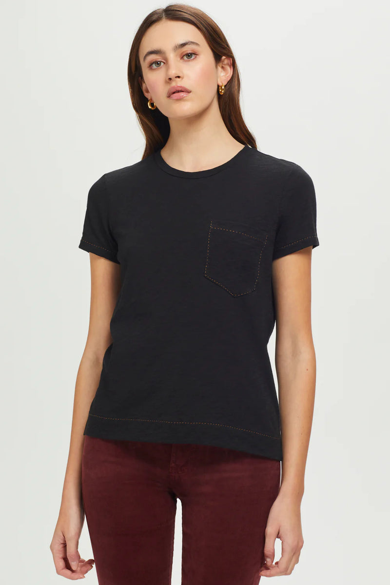 Light Gray Running Stitch Pocket Tee Shirts & Tops