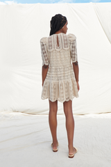 Beige Mallorca Crochet Embroidery Mini Dress Mini Dress