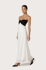 Melody Linen Maxi Dress in White/Black
