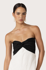Melody Linen Maxi Dress in White/Black