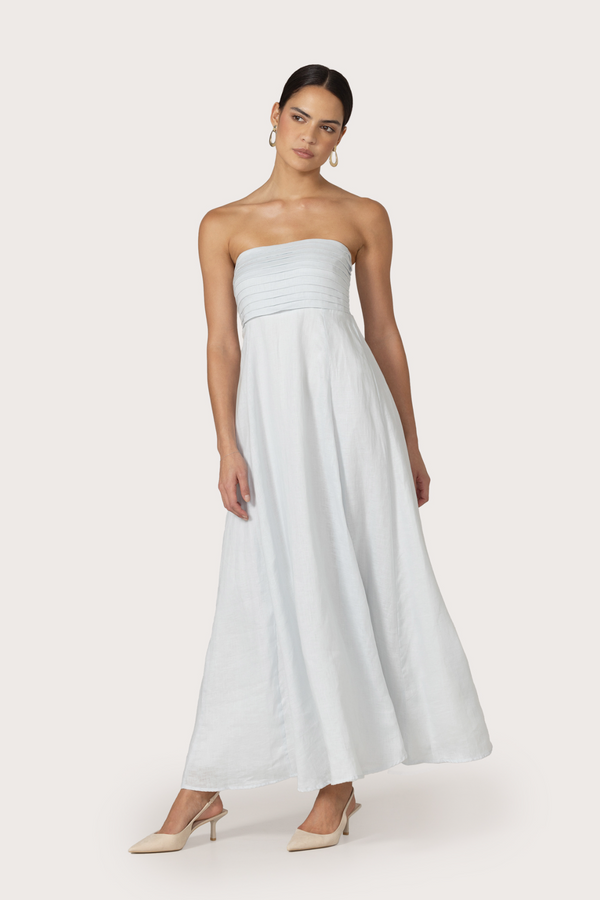 Talia Linen Pintuck Maxi Dress in Echo