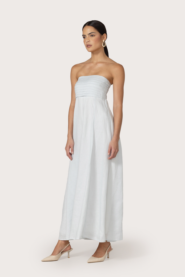 Talia Linen Pintuck Maxi Dress in Echo