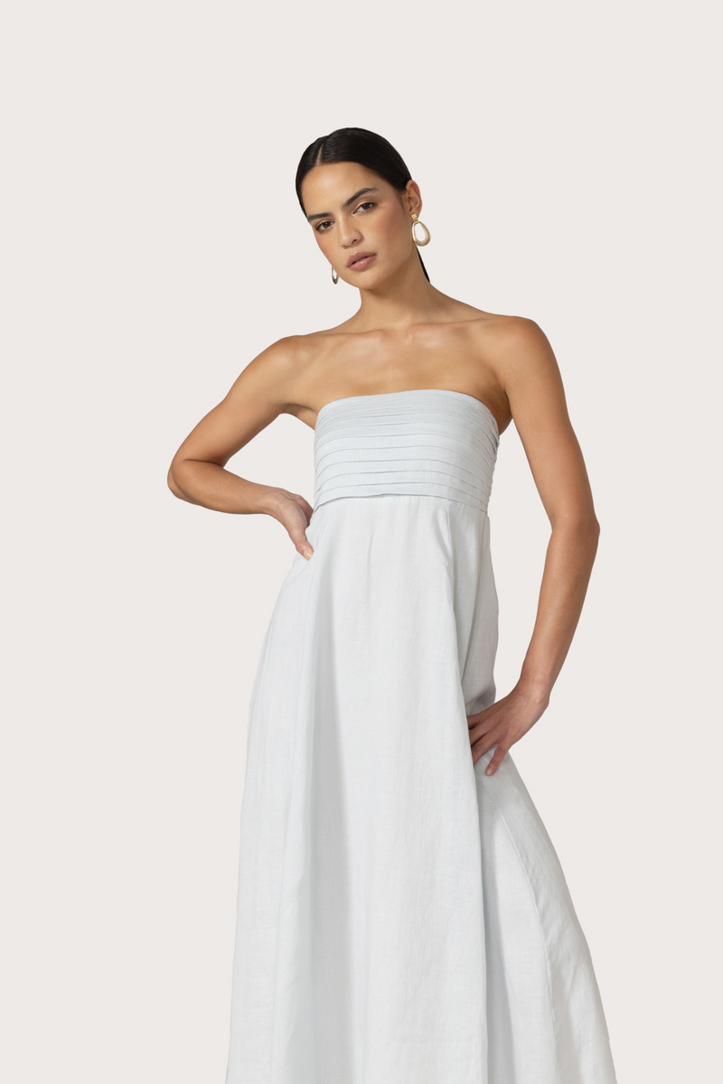 Talia Linen Pintuck Maxi Dress in Echo
