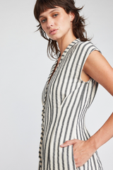 Light Gray Jamila Button Front Midi Dress in Black Stripes Midi Dress
