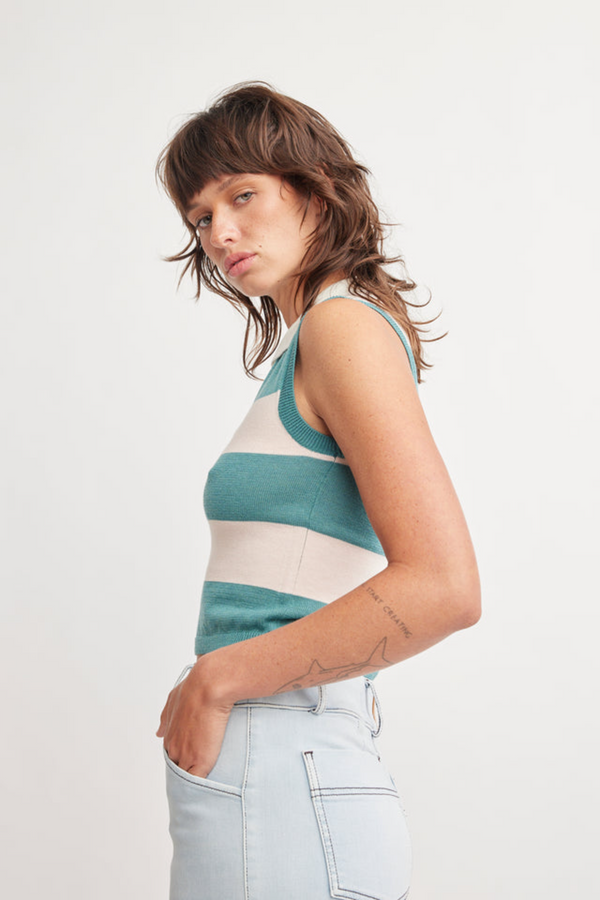 Waverly Collar Top in Teal Stripe