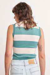 Antique White Waverly Collar Top in Teal Stripe Top
