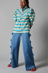 Dark Gray Pom Pom Trouser in Medium Wash trousers