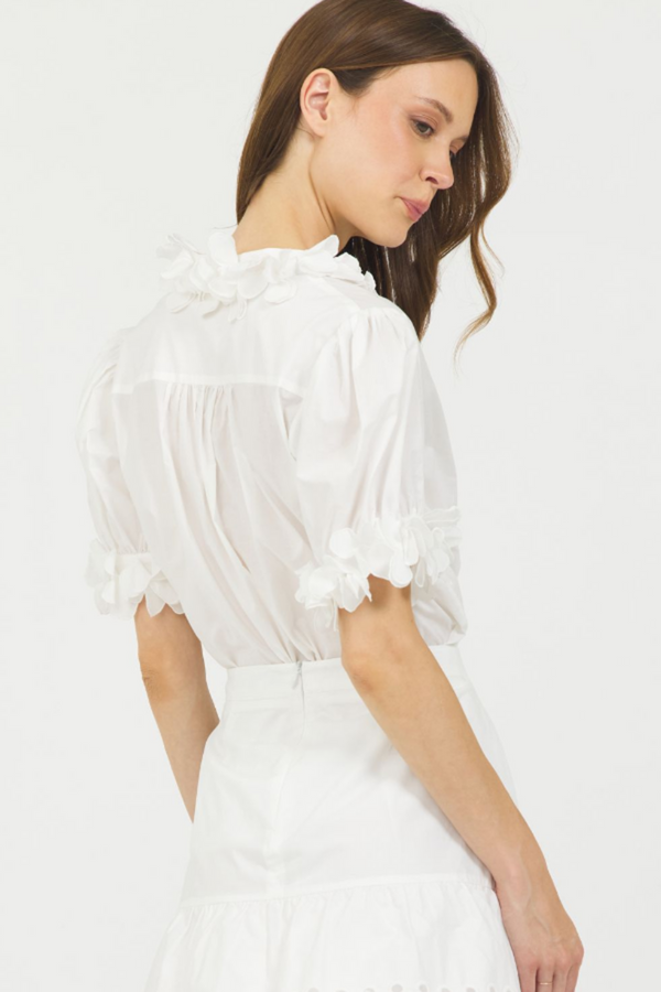 Beige 3D Flower Button Down Shirt Top