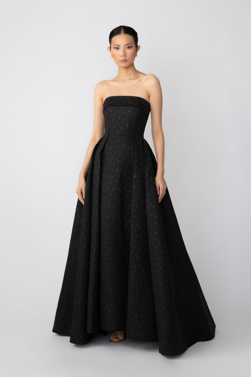 SAU LEE Jordan Jacquard Gown, Black / 8 SAU LEE Jordan Jacquard Gown, Black / 8