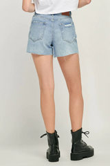 Light Gray Sofie Distressed Mom Shorts | Medium Light Denim Shorts