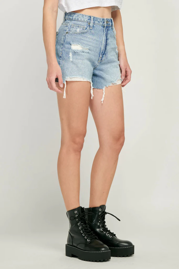 Light Gray Sofie Distressed Mom Shorts | Medium Light Denim Shorts