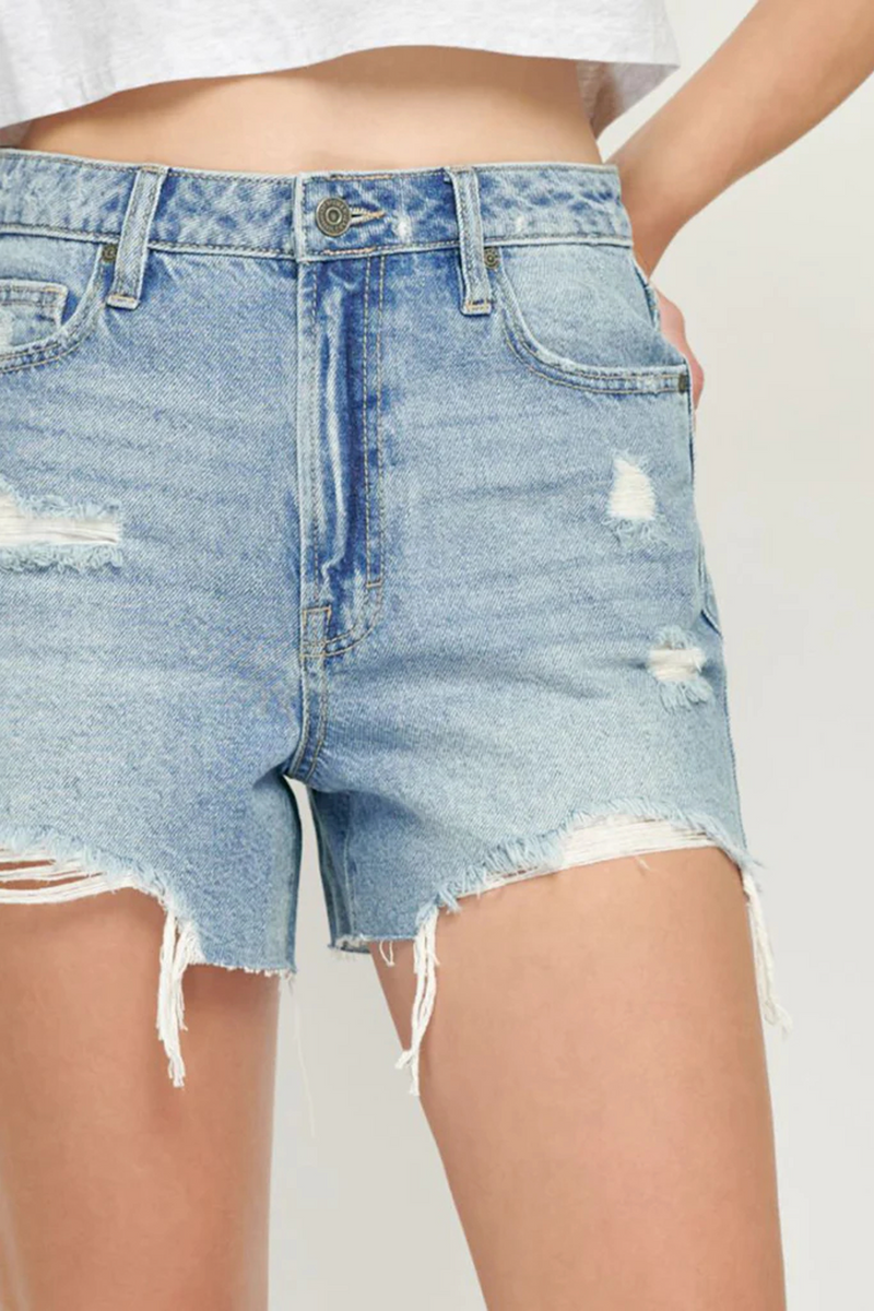 Gray Sofie Distressed Mom Shorts | Medium Light Denim Shorts