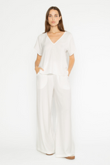 White Smoke Satin Crepe Yacht Pant Pant