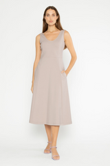 Beige Ponte Knit Scoop Dress Midi Dress