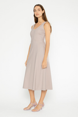 Beige Ponte Knit Scoop Dress Midi Dress
