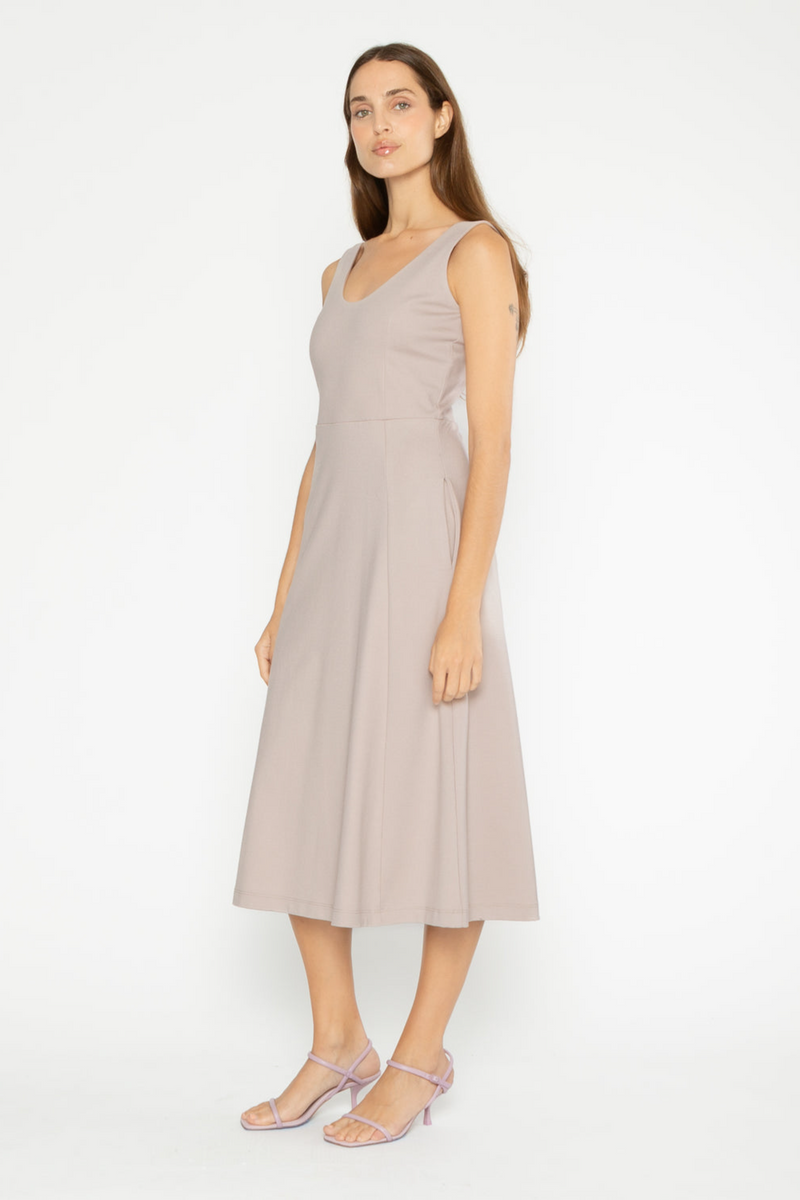Beige Ponte Knit Scoop Dress Midi Dress