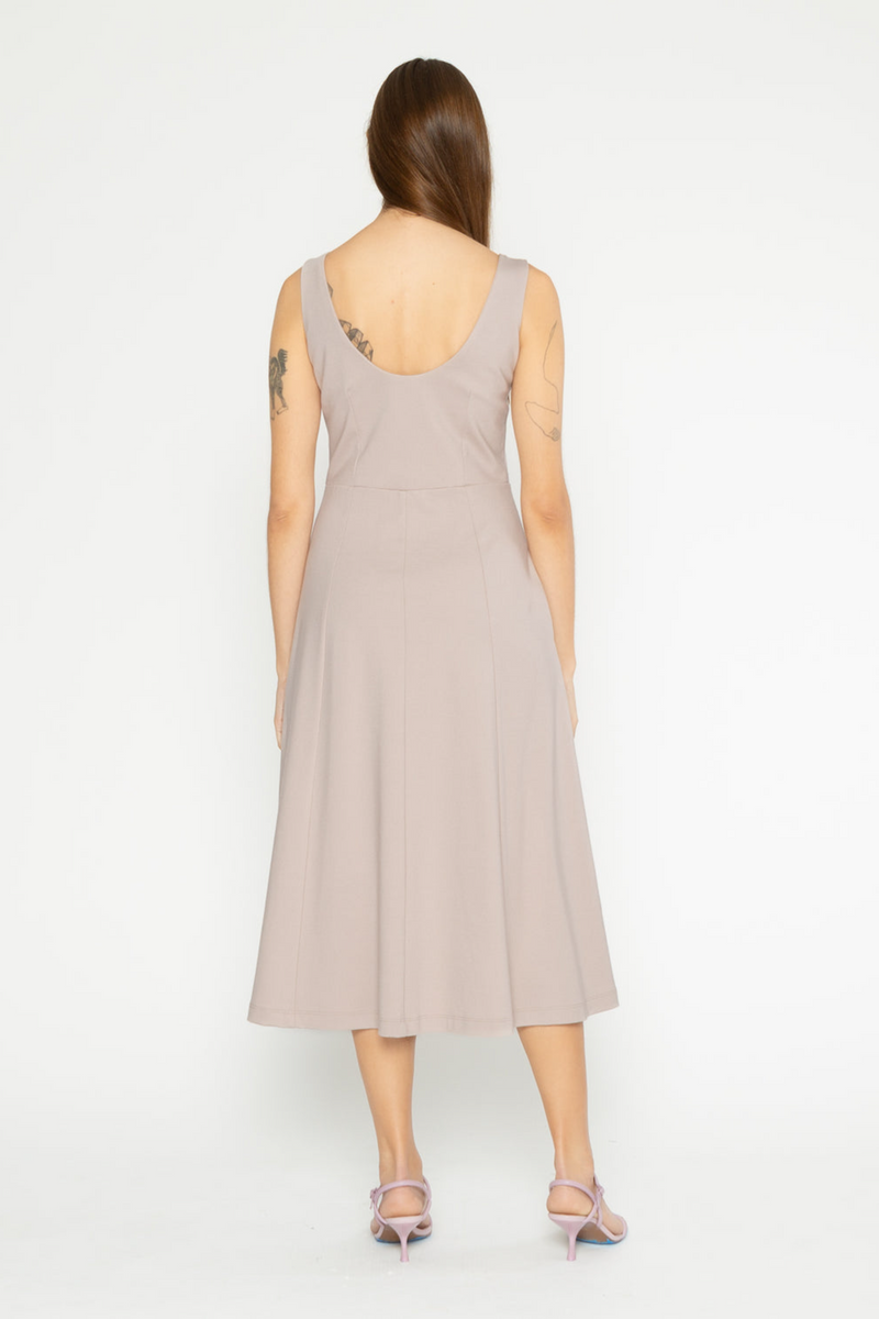 Beige Ponte Knit Scoop Dress Midi Dress
