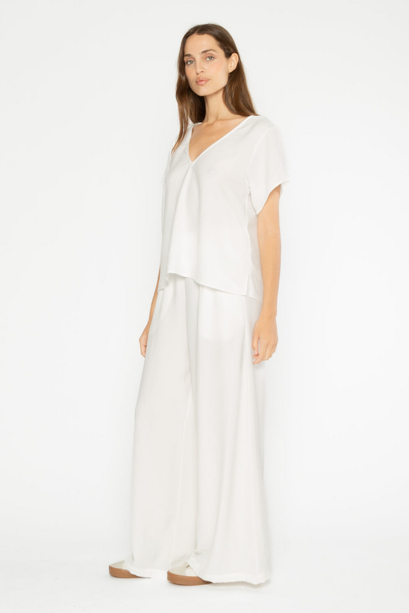 White Smoke Satin Crepe Yacht Pant Pant