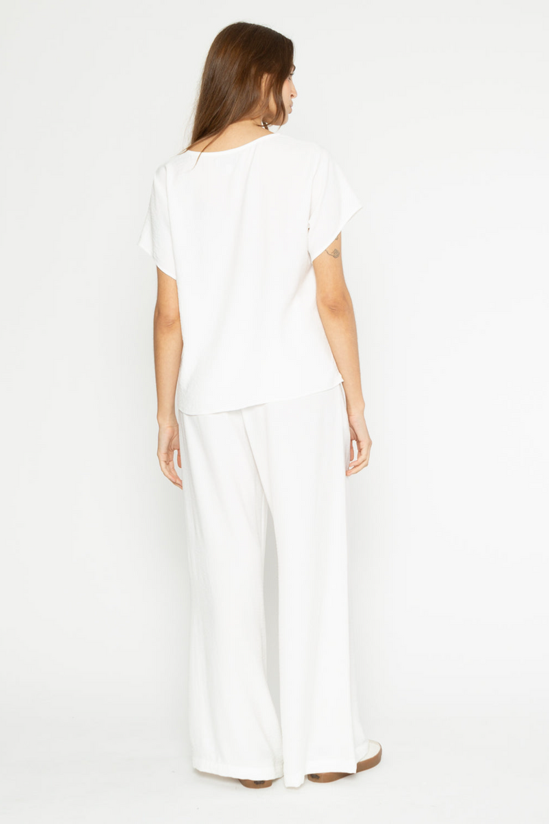 White Smoke Satin Crepe Yacht Pant Pant