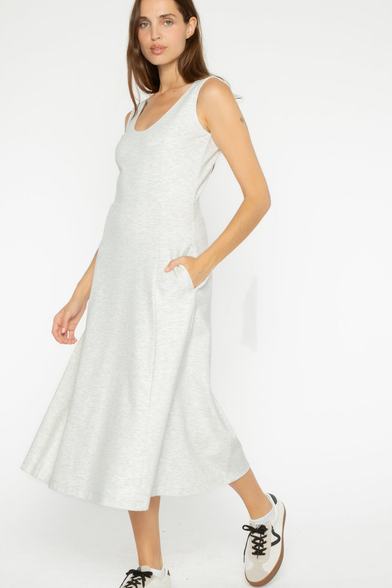 Beige Ponte Knit Scoop Dress Midi Dress