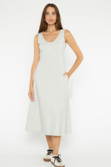 Beige Ponte Knit Scoop Dress Midi Dress