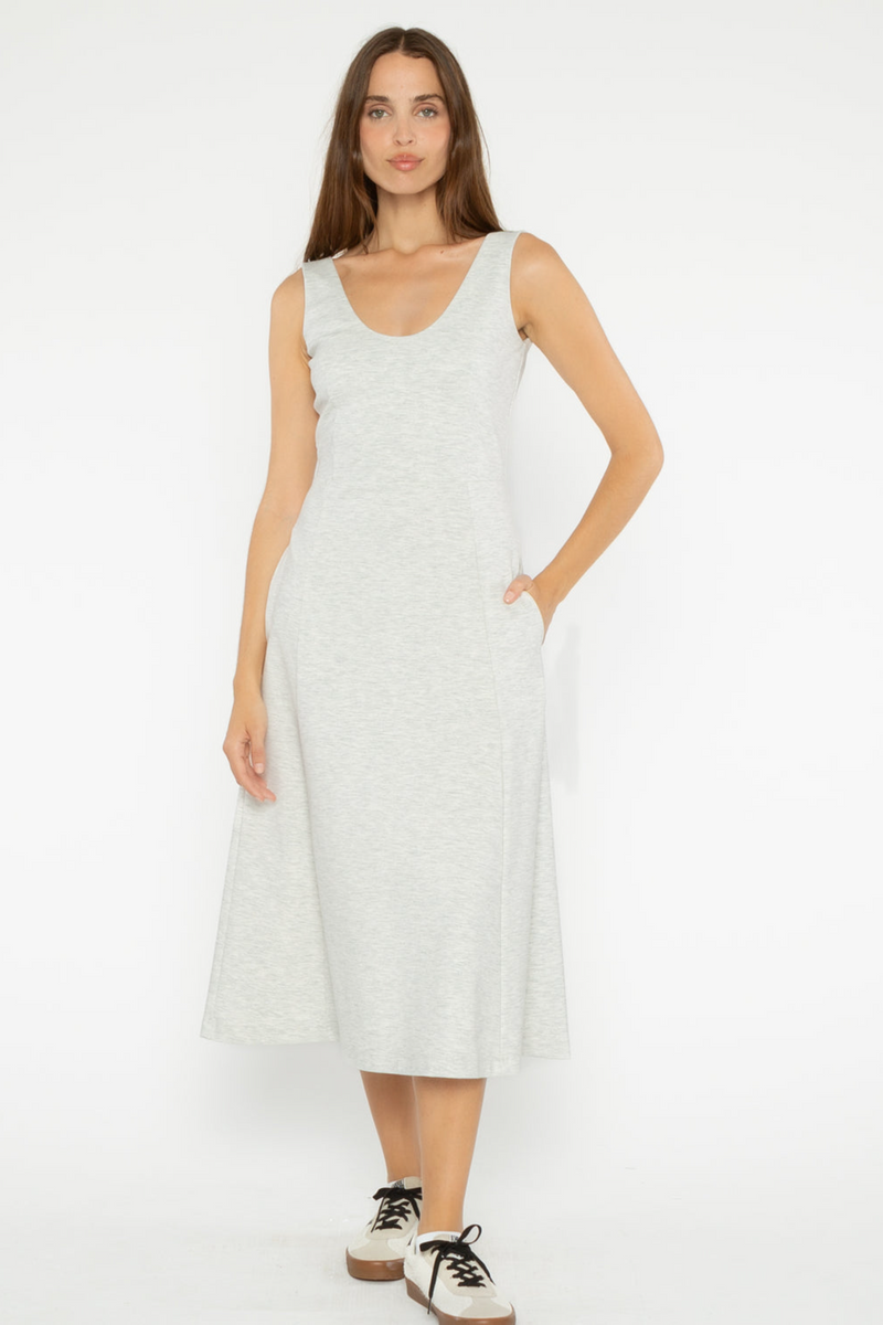 Beige Ponte Knit Scoop Dress Midi Dress