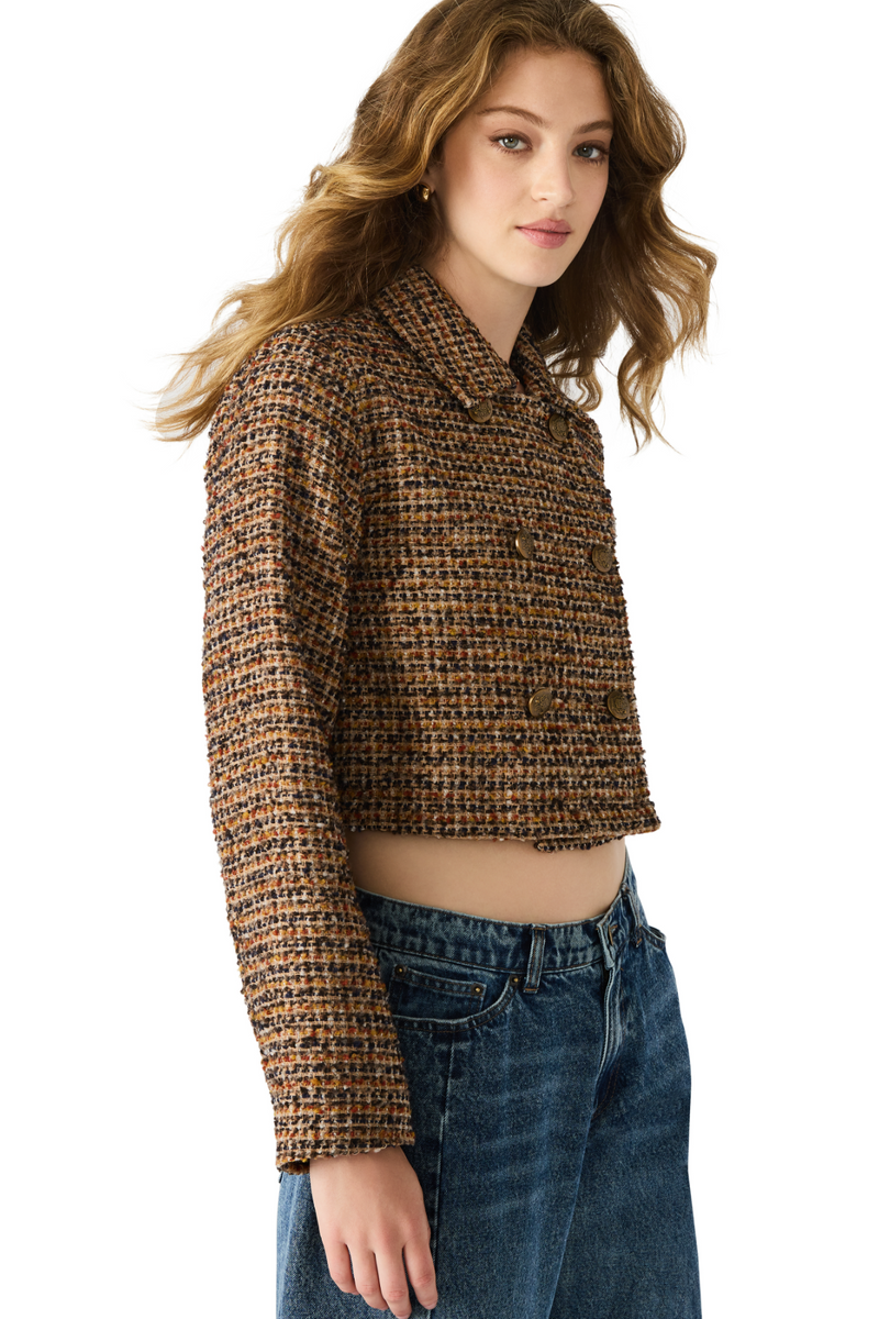 Dark Slate Gray Avie Jacket in Brown Plaid Mix Jacket