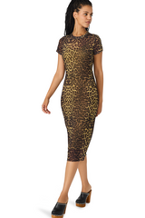 Dark Slate Gray Short Sleeve Hailee Dress in Hot Spots Midi Dress