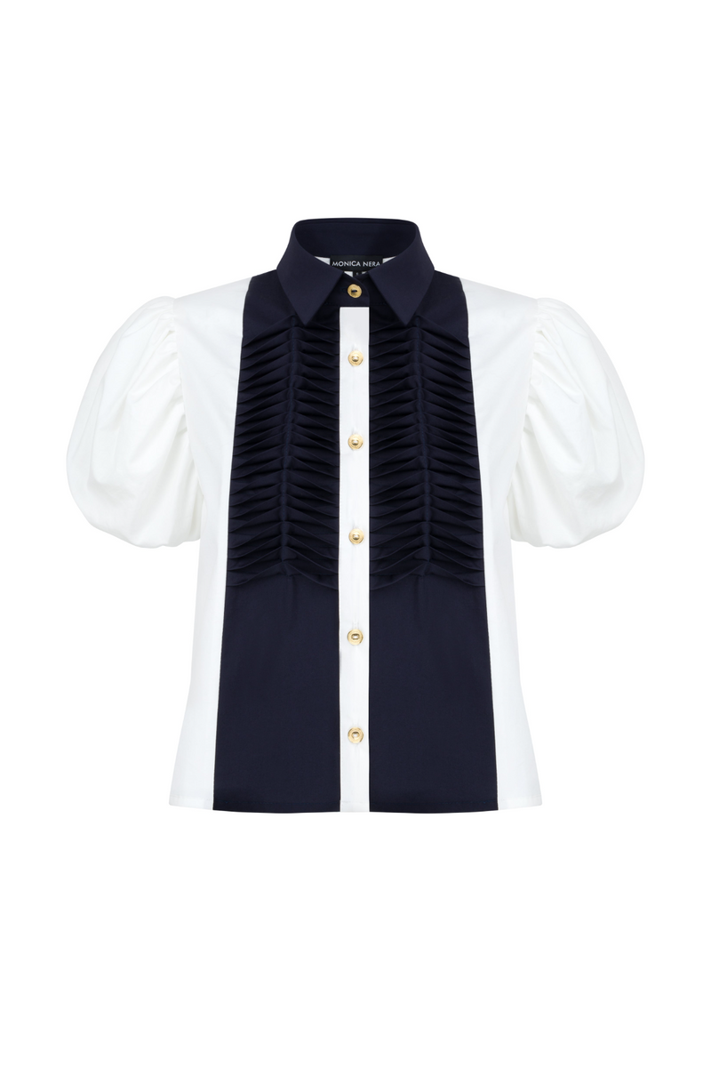 Black Summer Colorblock Top in White/Navy Top