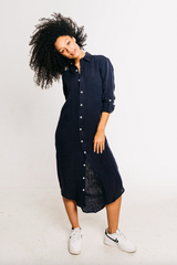 Black Washed Linen Midi Dress Midi Dress