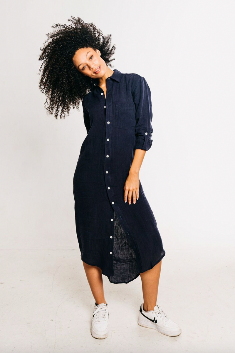 Black Washed Linen Midi Dress Midi Dress