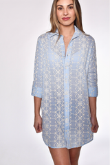 Light Gray Embroidery Cotton Girlfriend Dress in Cream/Blue Dress